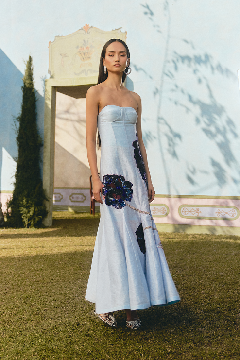 Blue Floral Midi Dress