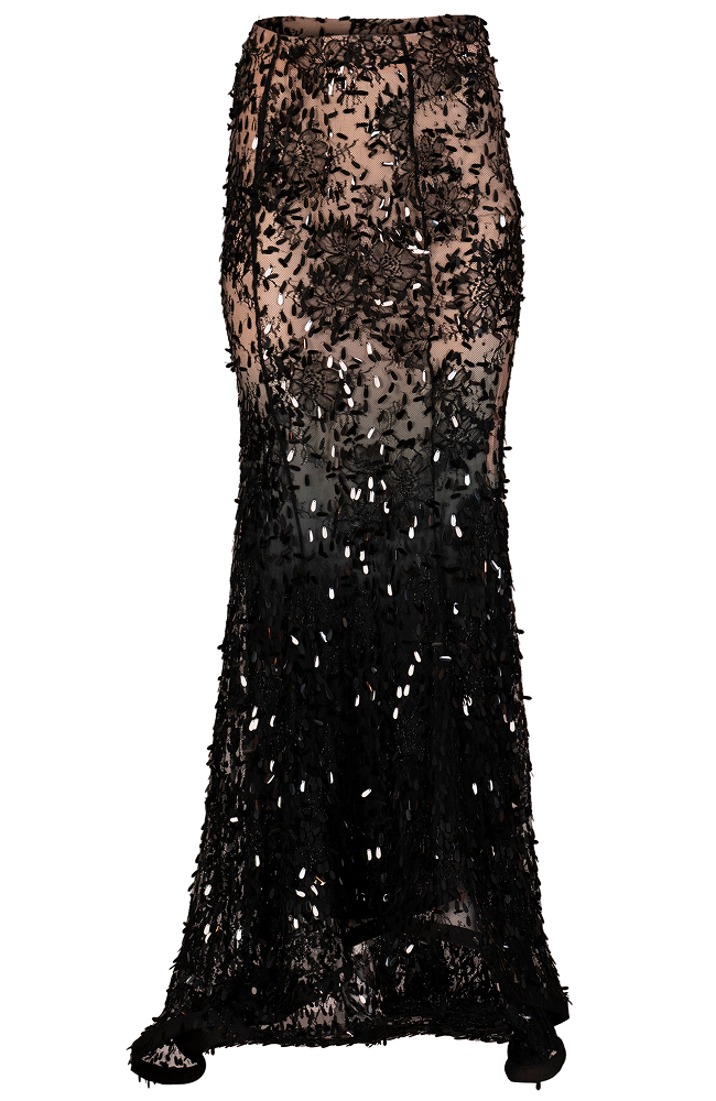 Mermaid silhouette skirt designed as a dramatic floor length skirt