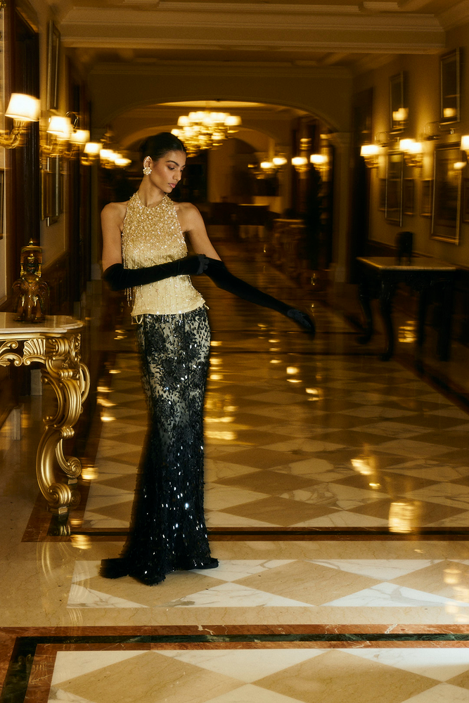 Baroque glamour skirt designed as a refined cocktail skirt