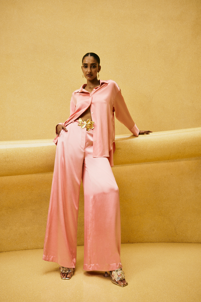 Luxury satin pants women designed as silk satin bottoms and premium women's wear pants for a vacation evening look, summer soirée style, fashion week outfit, creative cocktail wear, and guest of the wedding occasions