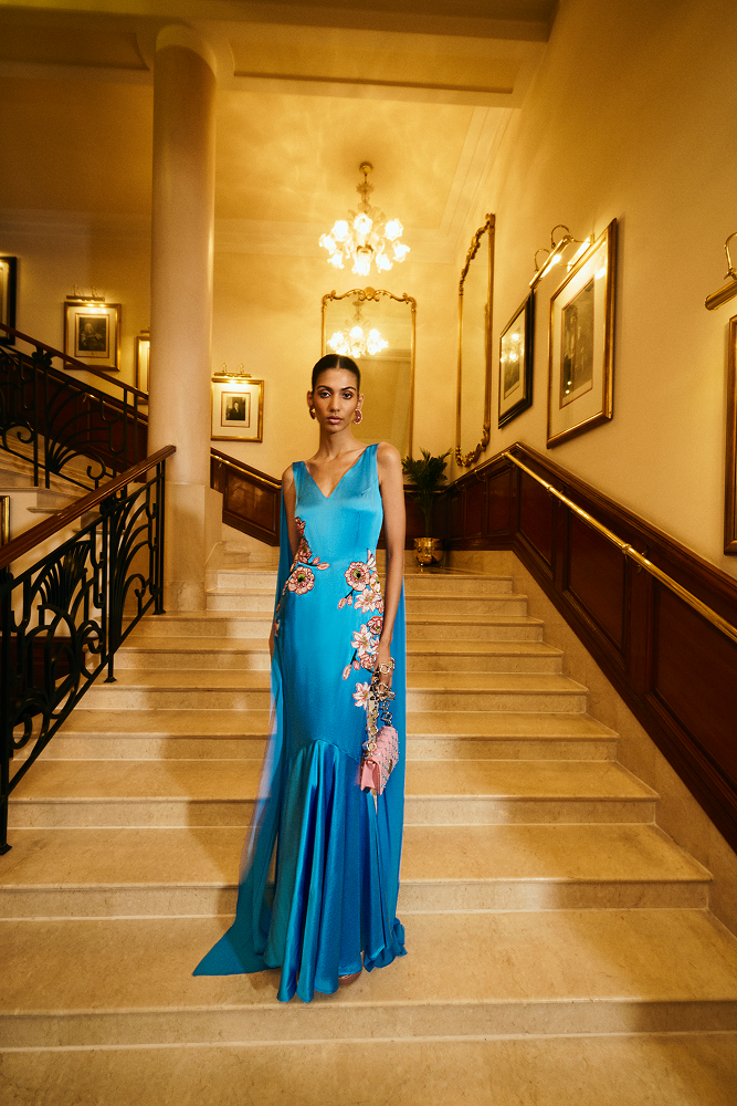 Satin finish dress crafted as a refined evening wear dress