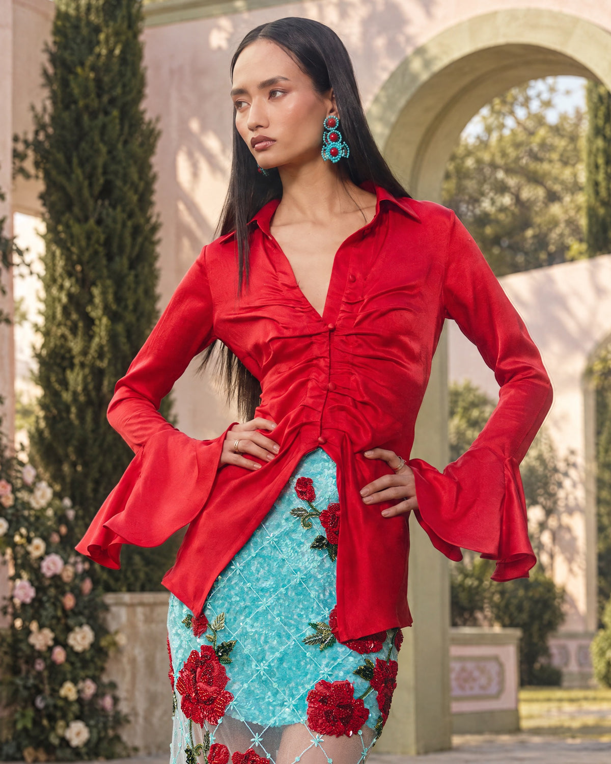 Crimson Rose Ruched Shirt