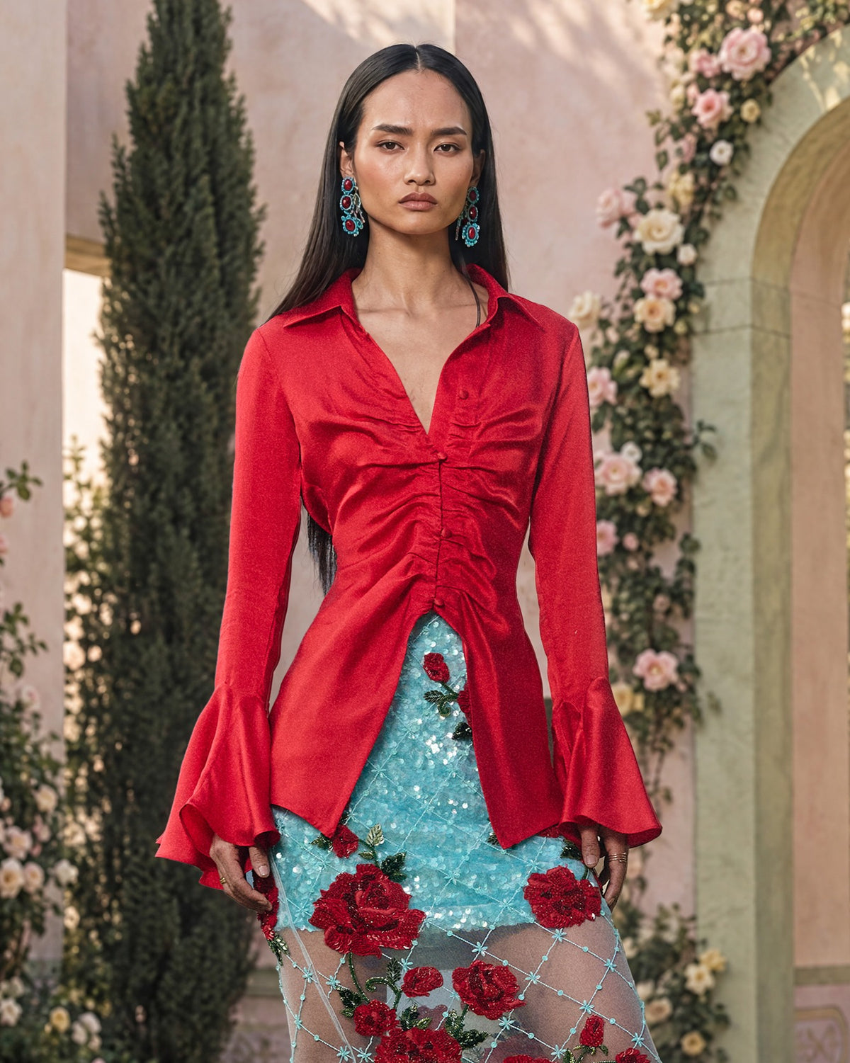 Crimson Rose Ruched Shirt