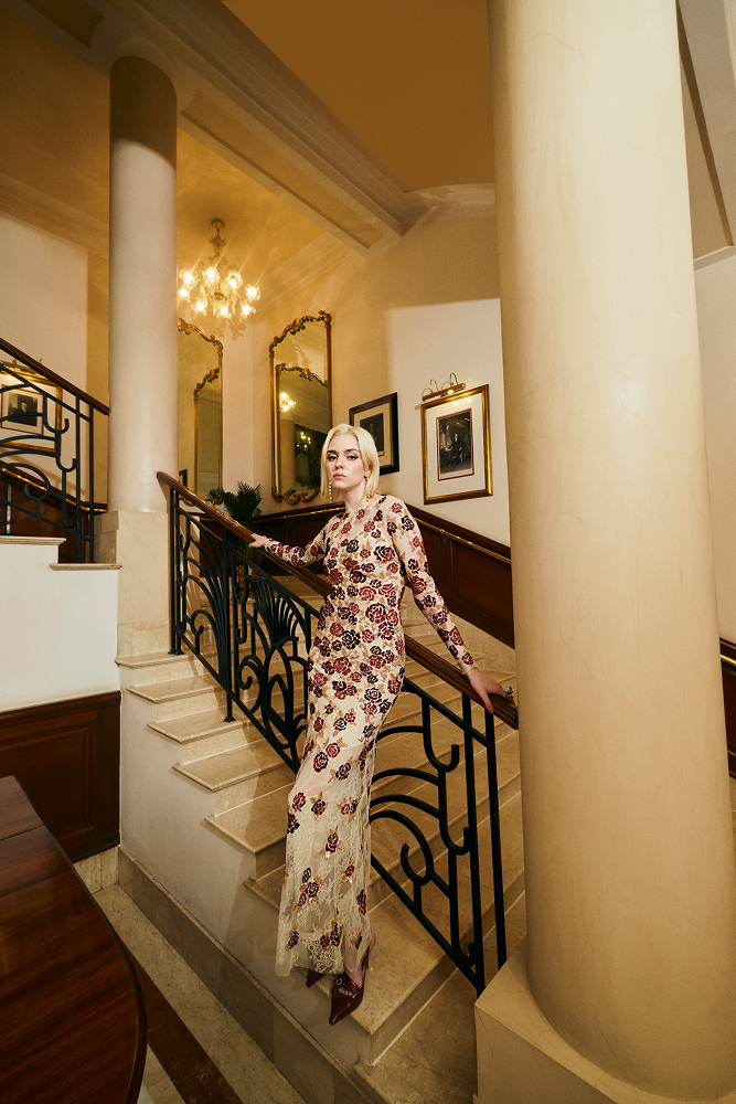 Couture handwork dress designed as an after-party dress for upscale evening events