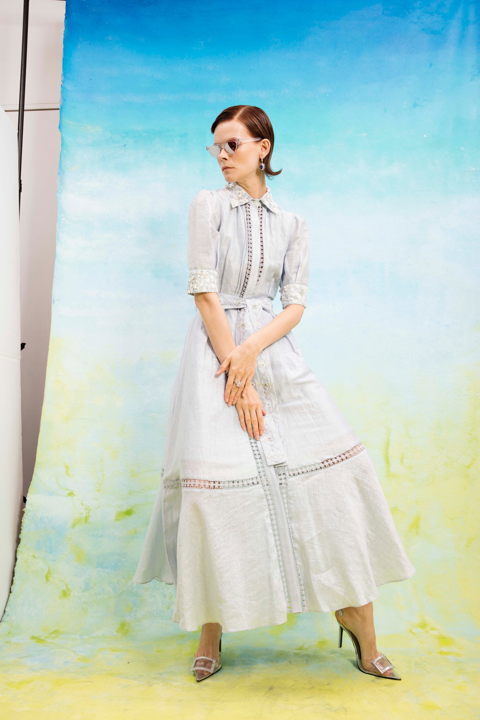 Serene Petale emb. shirt dress