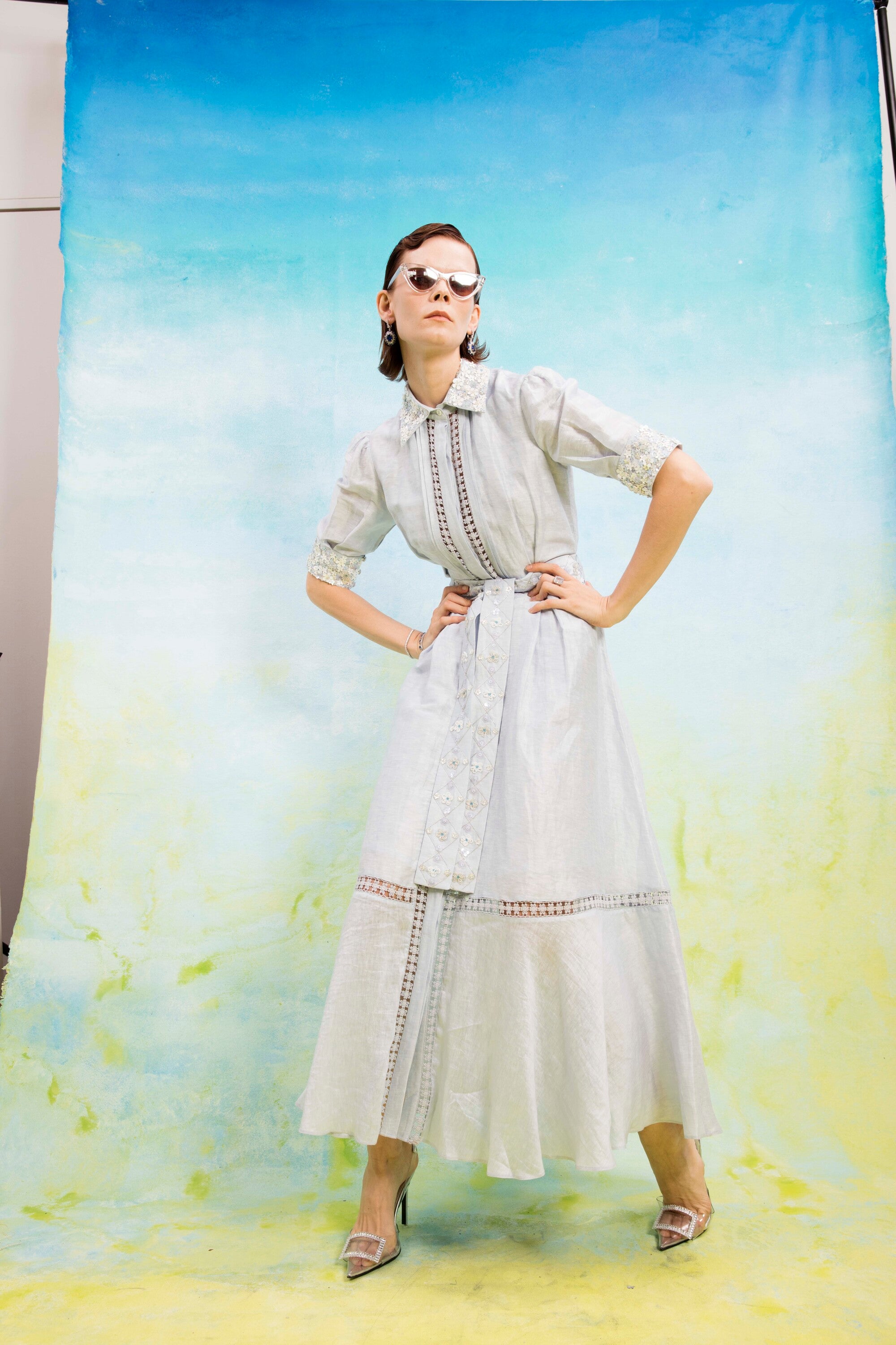 Serene Petale emb. shirt dress