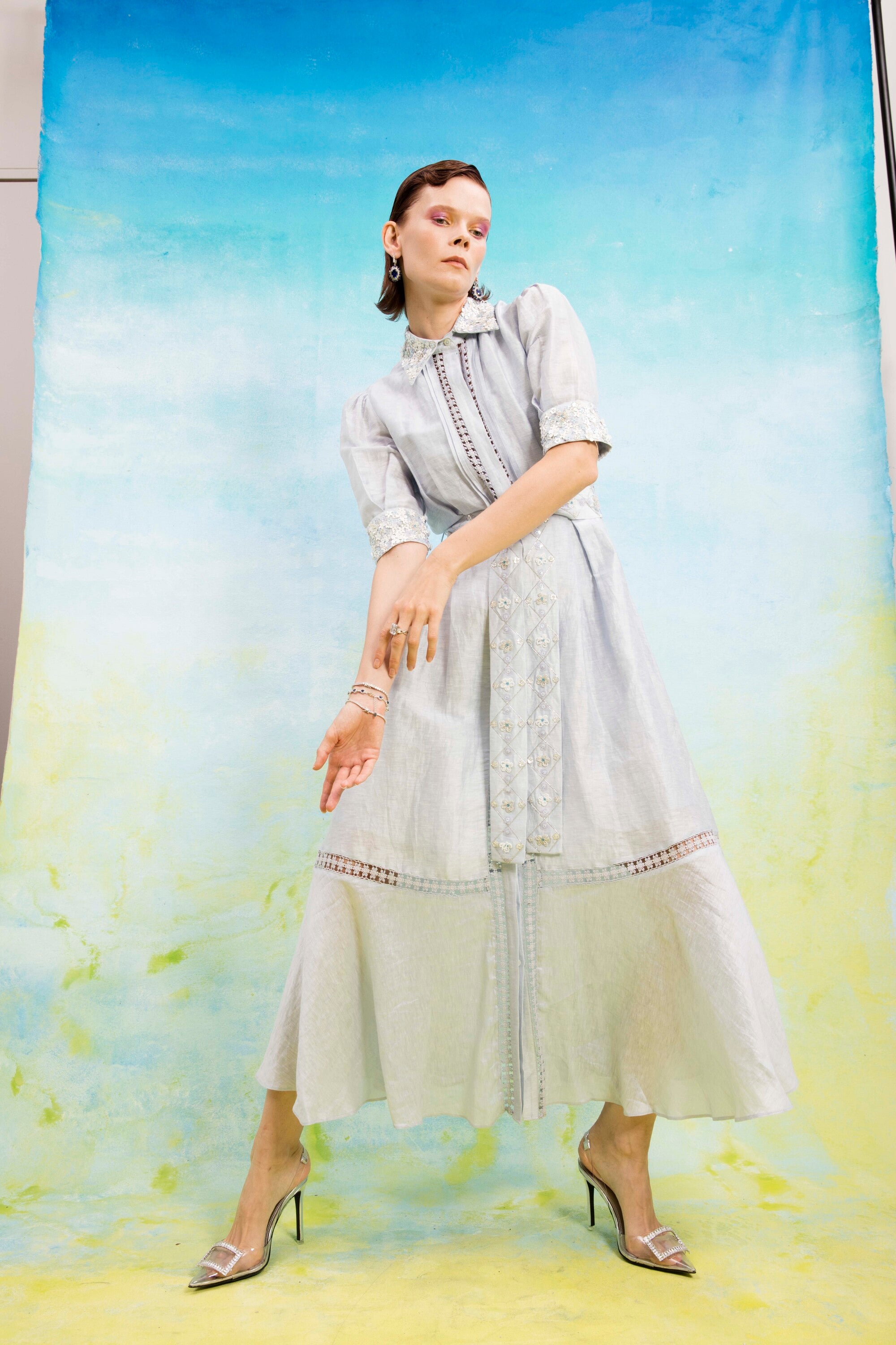 Serene Petale emb. shirt dress