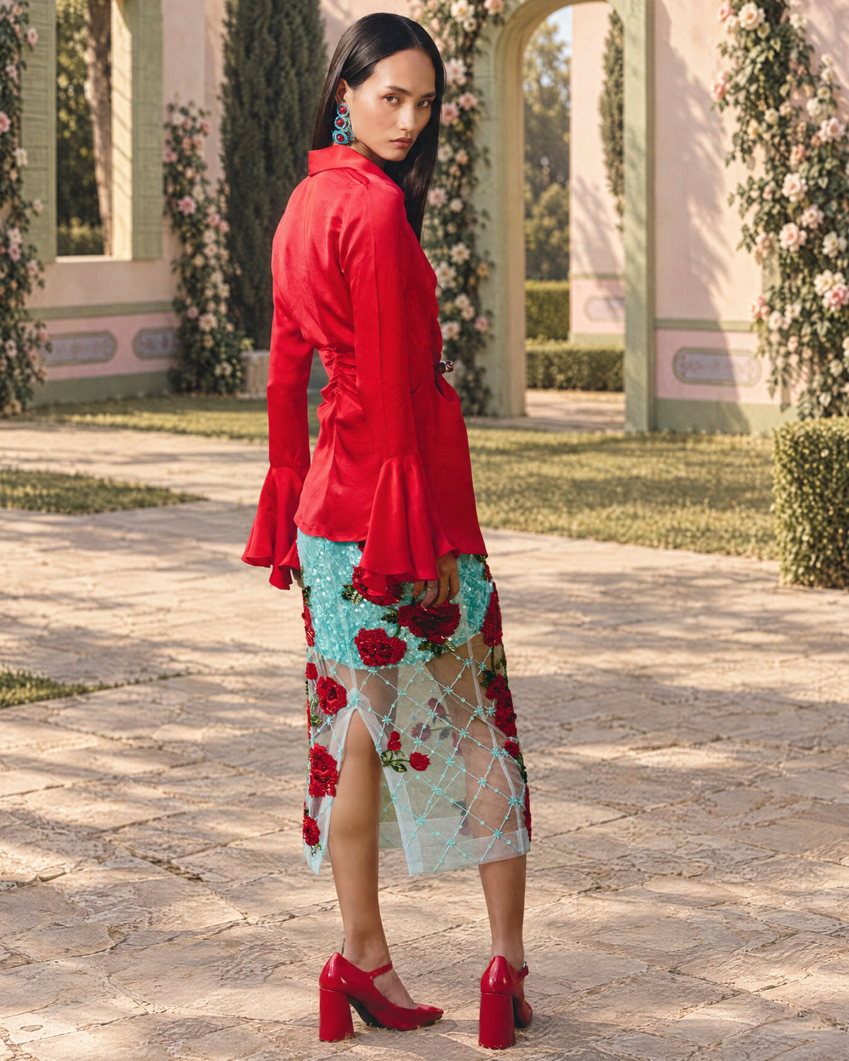 Winter Rose Embellished Midi Skirt