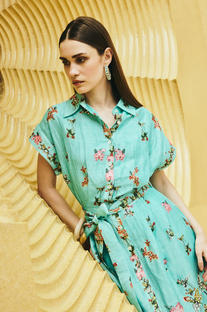 Shirt collar maxi dress crafted as an elegant summer event dress