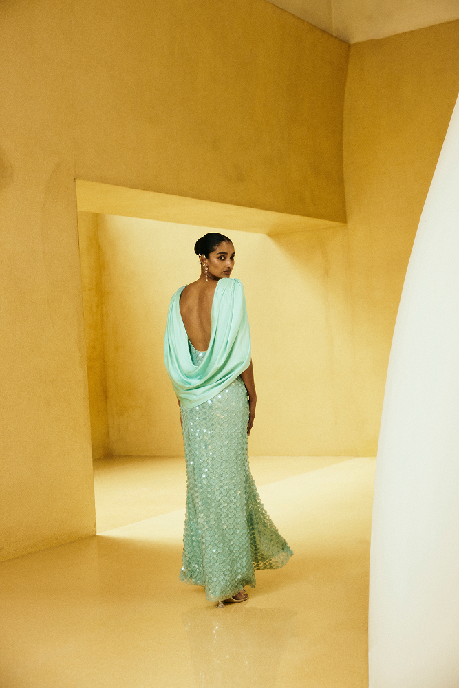 Silk satin bottoms styled for a summer soirée style as a fashion week outfit, creative cocktail wear, and guest of the wedding look