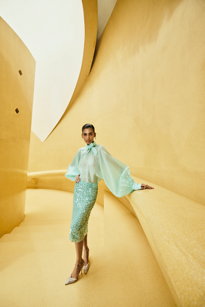 Cocktail party sequin skirt with refined beaded detailing