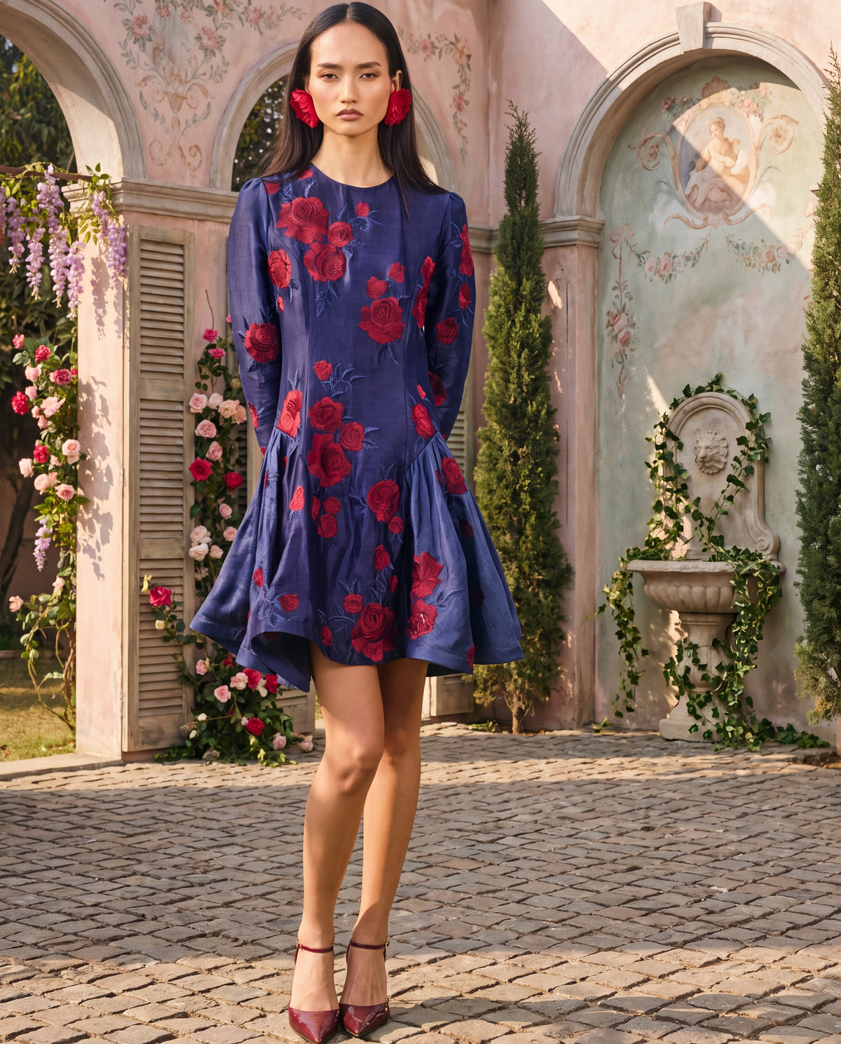 Rosé Embroidered Mini Dress