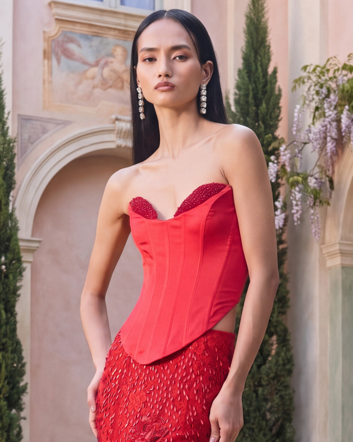 Poppy Red Embellished Corset
