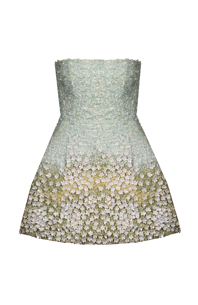 Luxury vacation wear mini dress styled for resort and evening party occasions