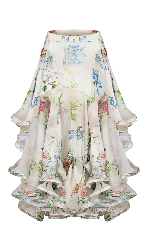 Tiered ruffled skirt styled as a sophisticated guest of wedding outfit