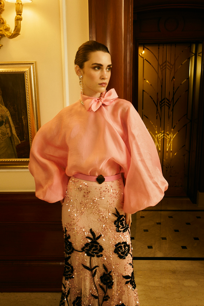 Luxury evening wear blouse crafted as a statement formal occasion top