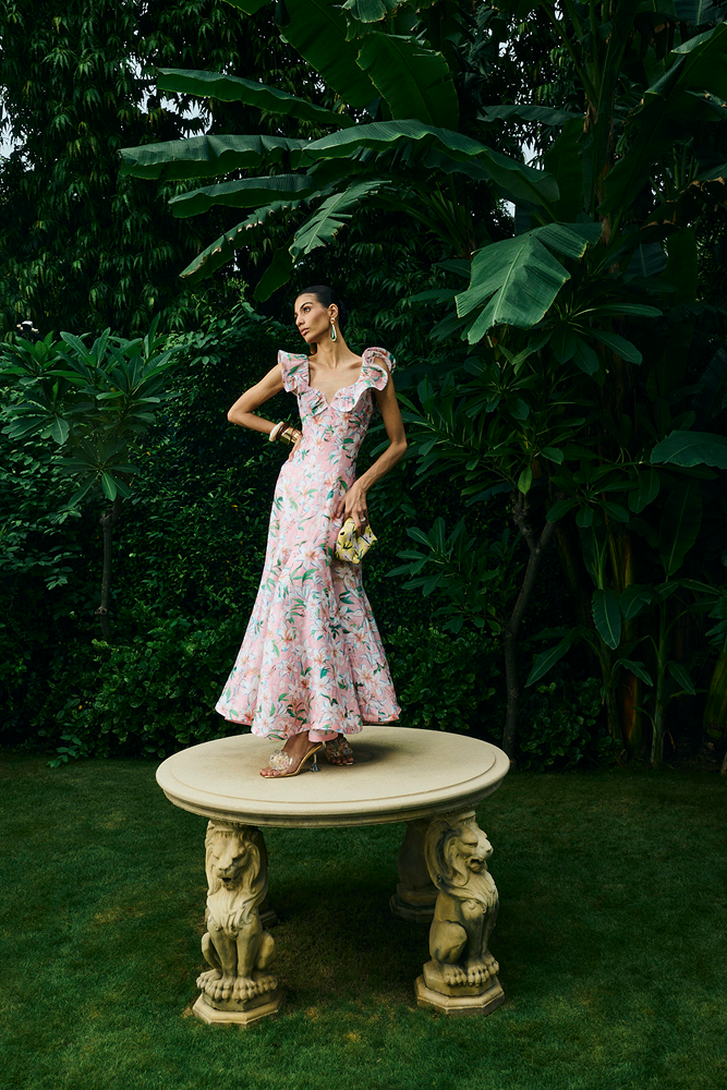 Printed midi dress styled for relaxed brunch event dress occasions