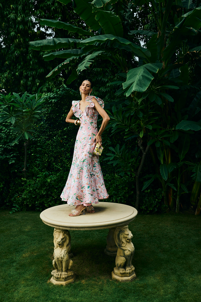 Garden Party Midi Dress designed as modern Wedding Guest Fashion wear