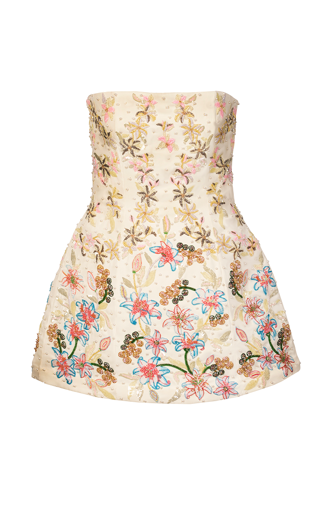 Destination party outfit featuring a sleeveless fitted mini dress