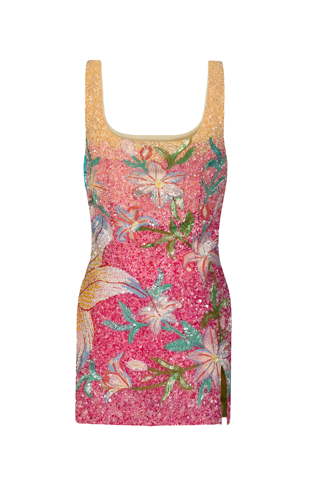 Luxury vacation wear mini dress designed for resort and evening party events