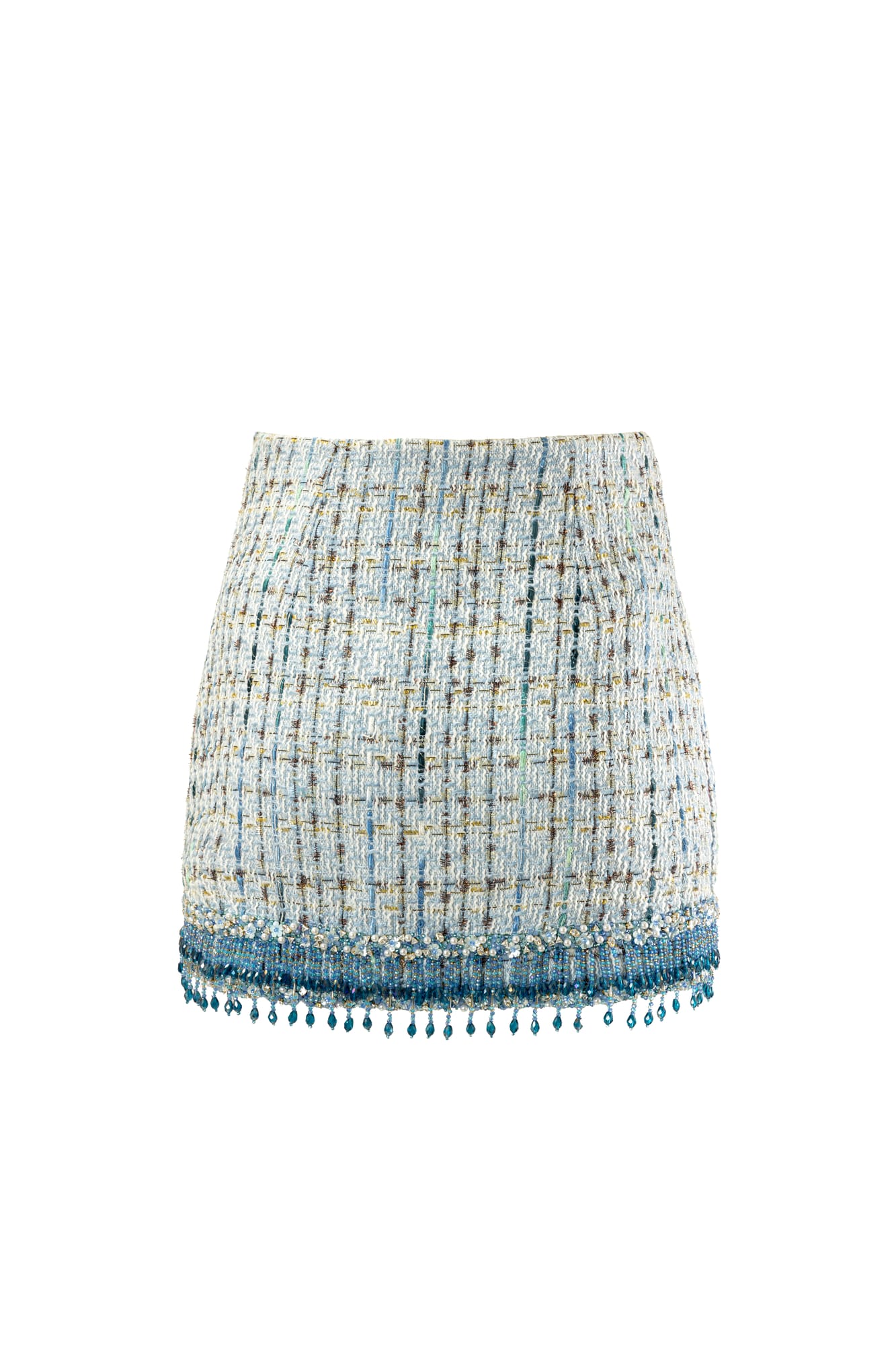 High-fashion tweed set featuring luxury tweed skirt, crystal embellished skirt for modern classic fashion