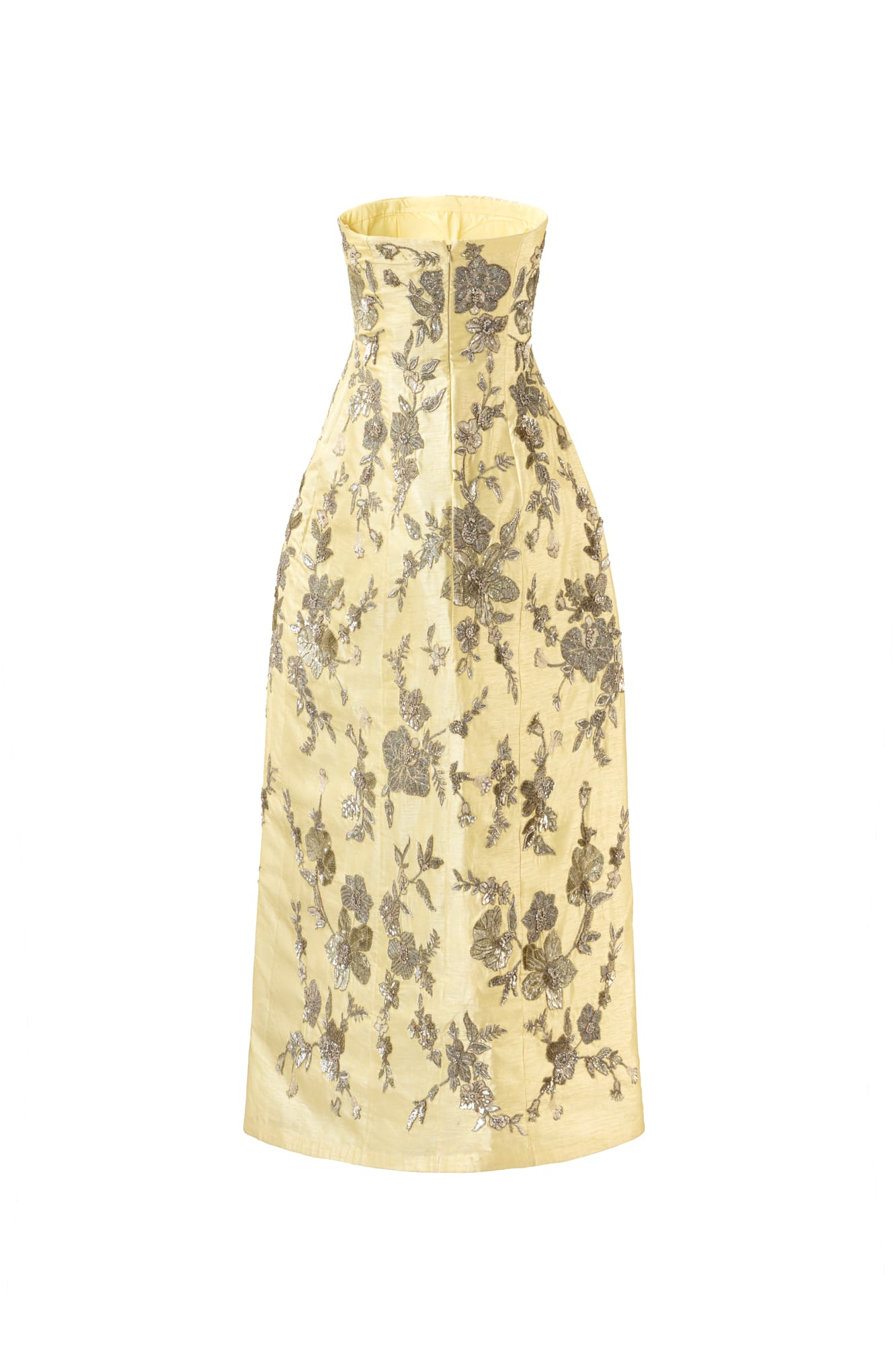 Red carpet ready luxury gold cocktail dress, metallic floral embroidered gown with artisanal detailing