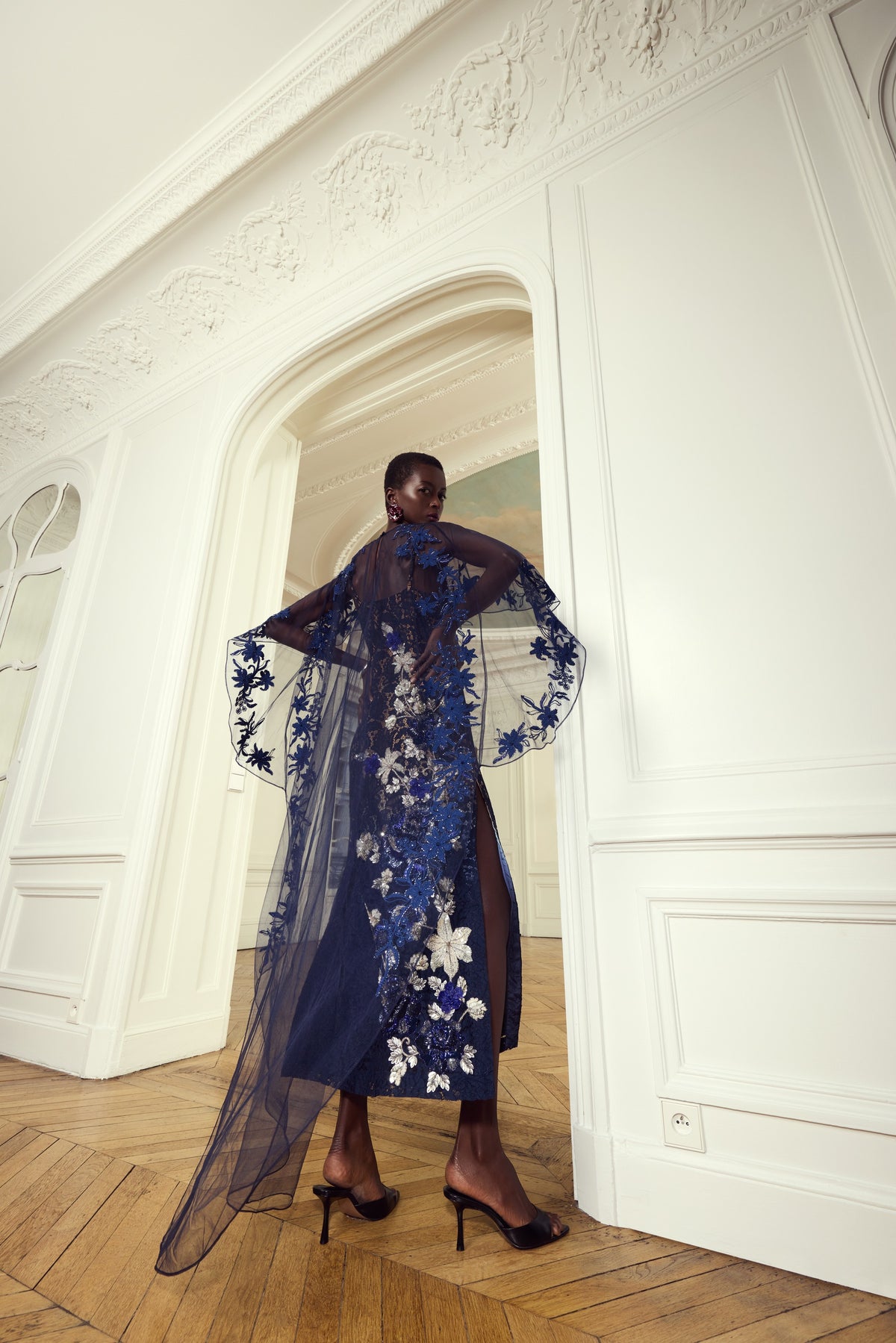 Midnight Gold Floral Embroidered Cape