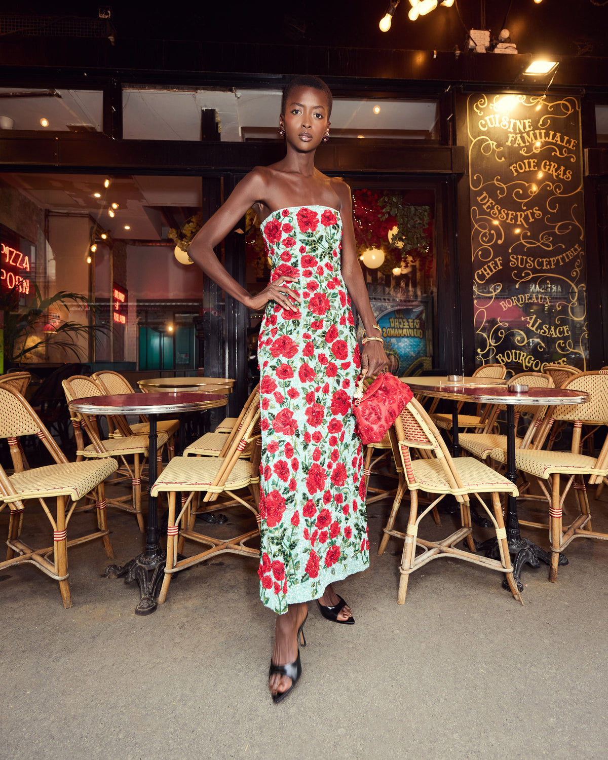 Crimson Rose Embellished Column Dress