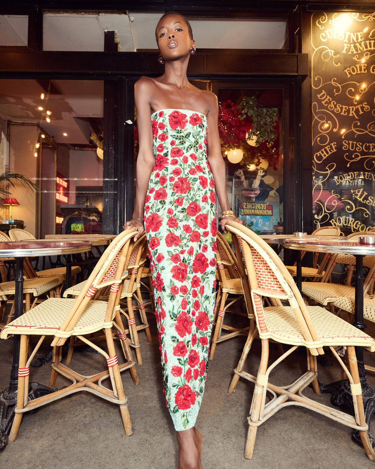 Crimson Rose Embellished Column Dress