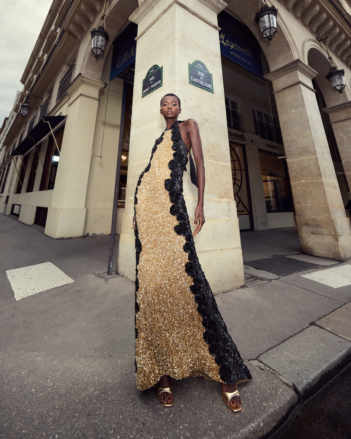 Golden Noir Embellished Halter Dress