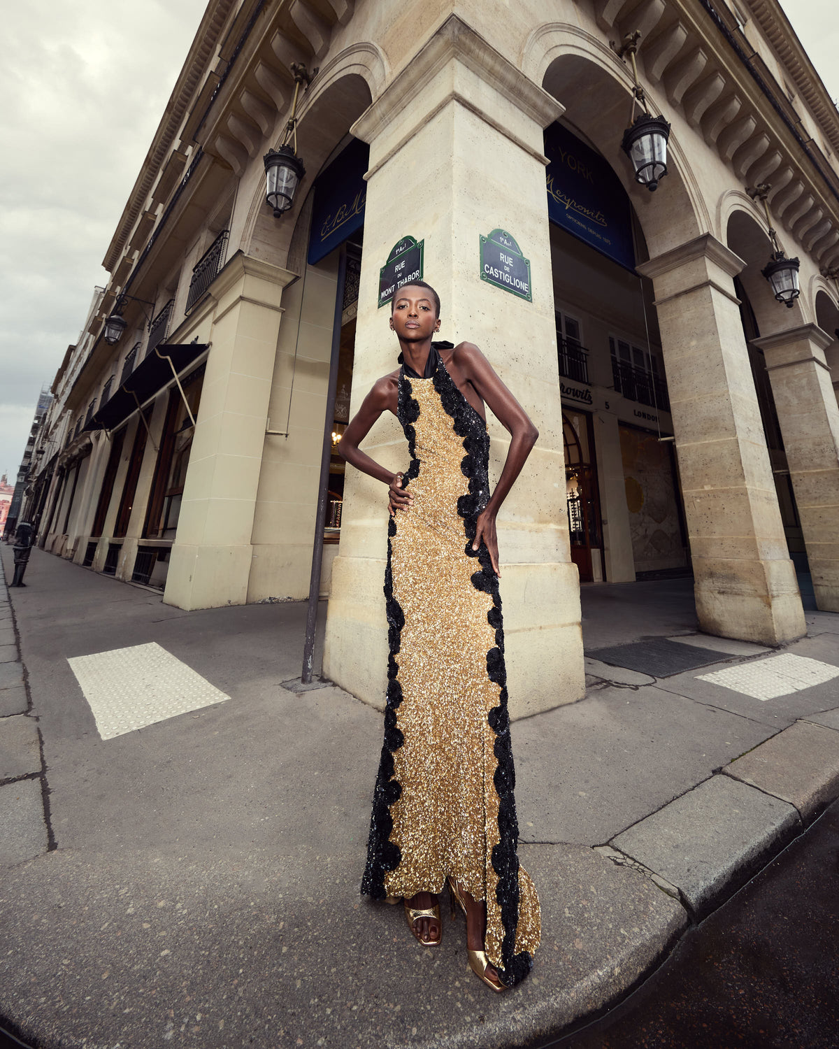 Golden Noir Embellished Halter Dress