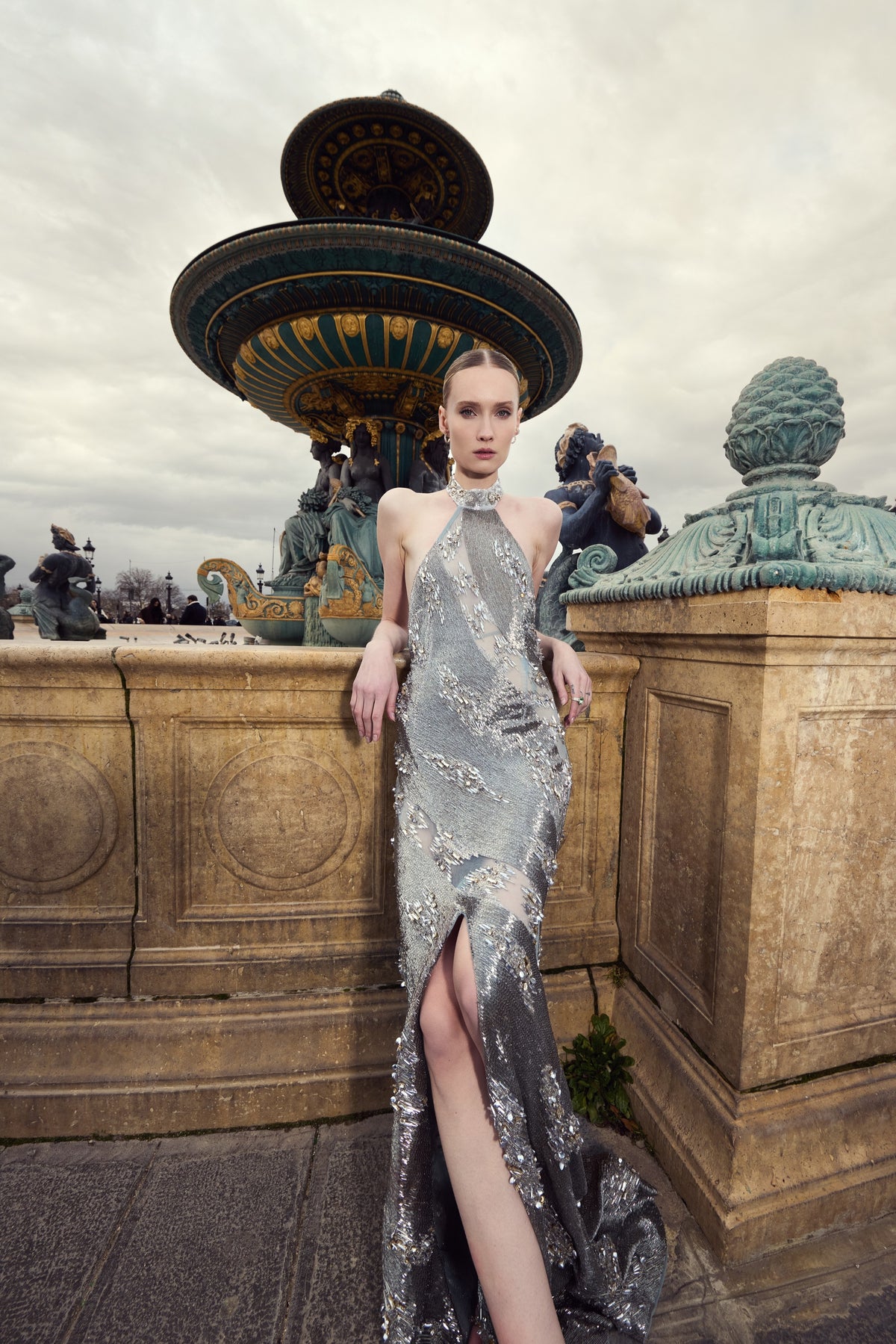 Moonstone Embellished Halter Dress