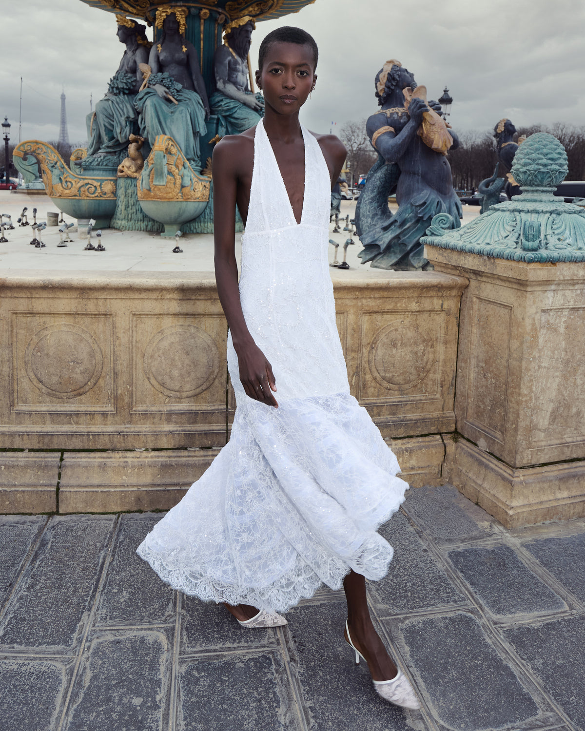 Pearl Ivory Embellished Halter Dress