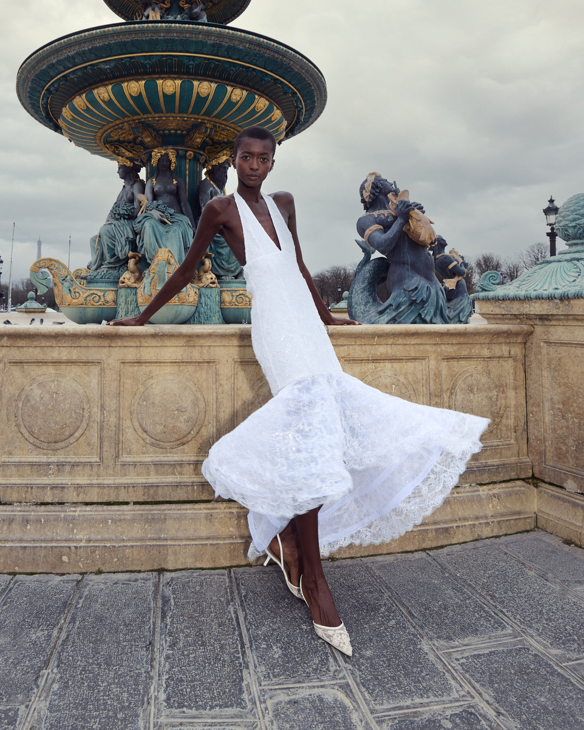 Pearl Ivory Embellished Halter Dress