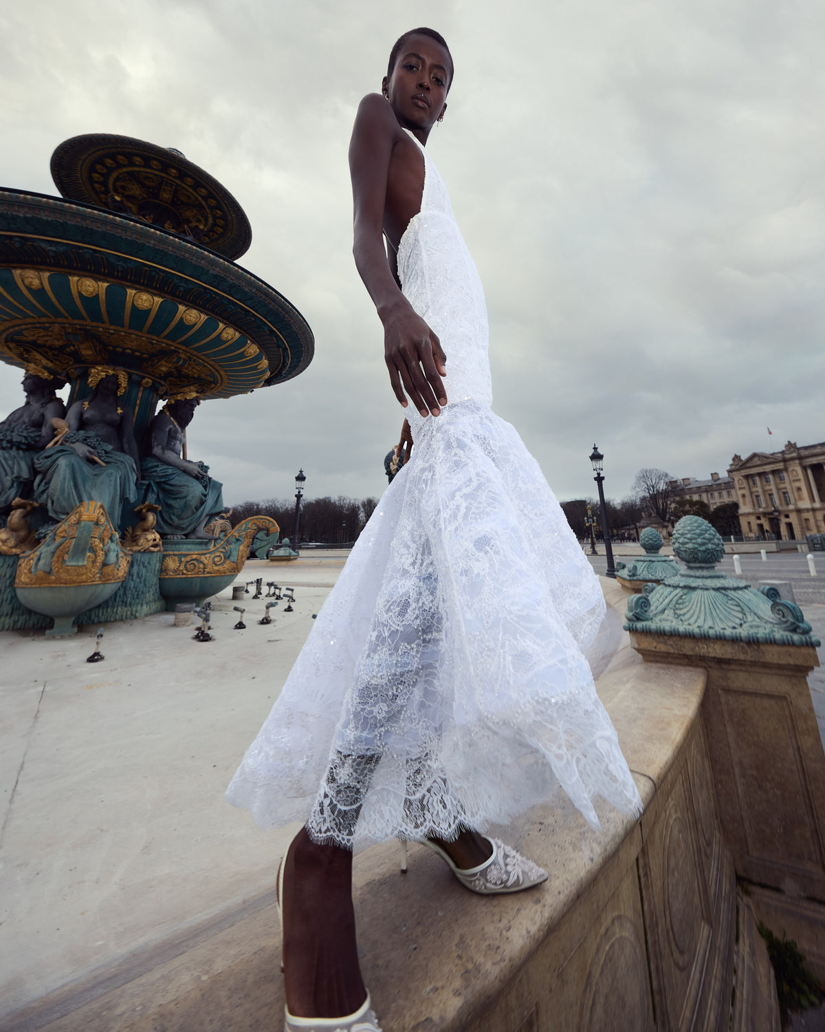 Pearl Ivory Embellished Halter Dress
