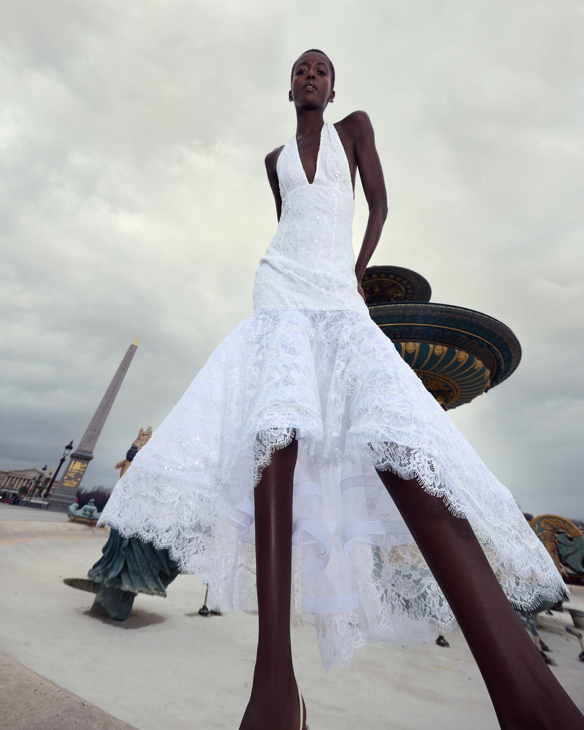 Pearl Ivory Embellished Halter Dress