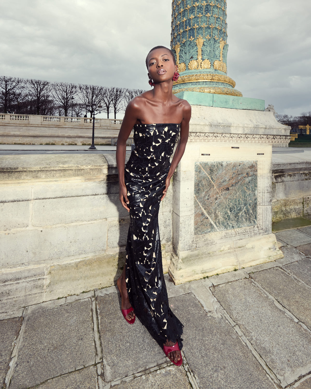 Nocturnal Lace Column Dress