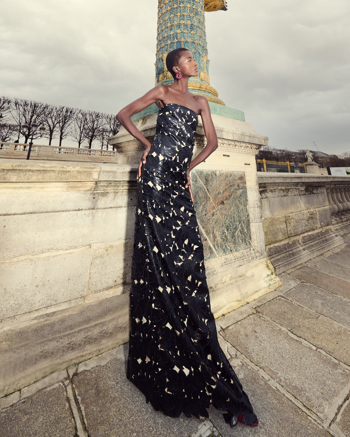 Nocturnal Lace Column Dress