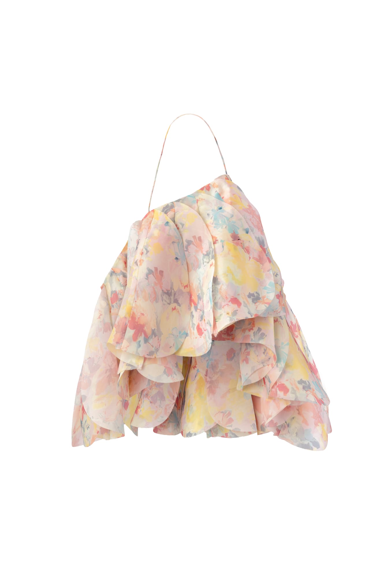 Ethereal floral separate luxury tiered top, pastel ruffle blouse for romantic summer and artisanal fashion