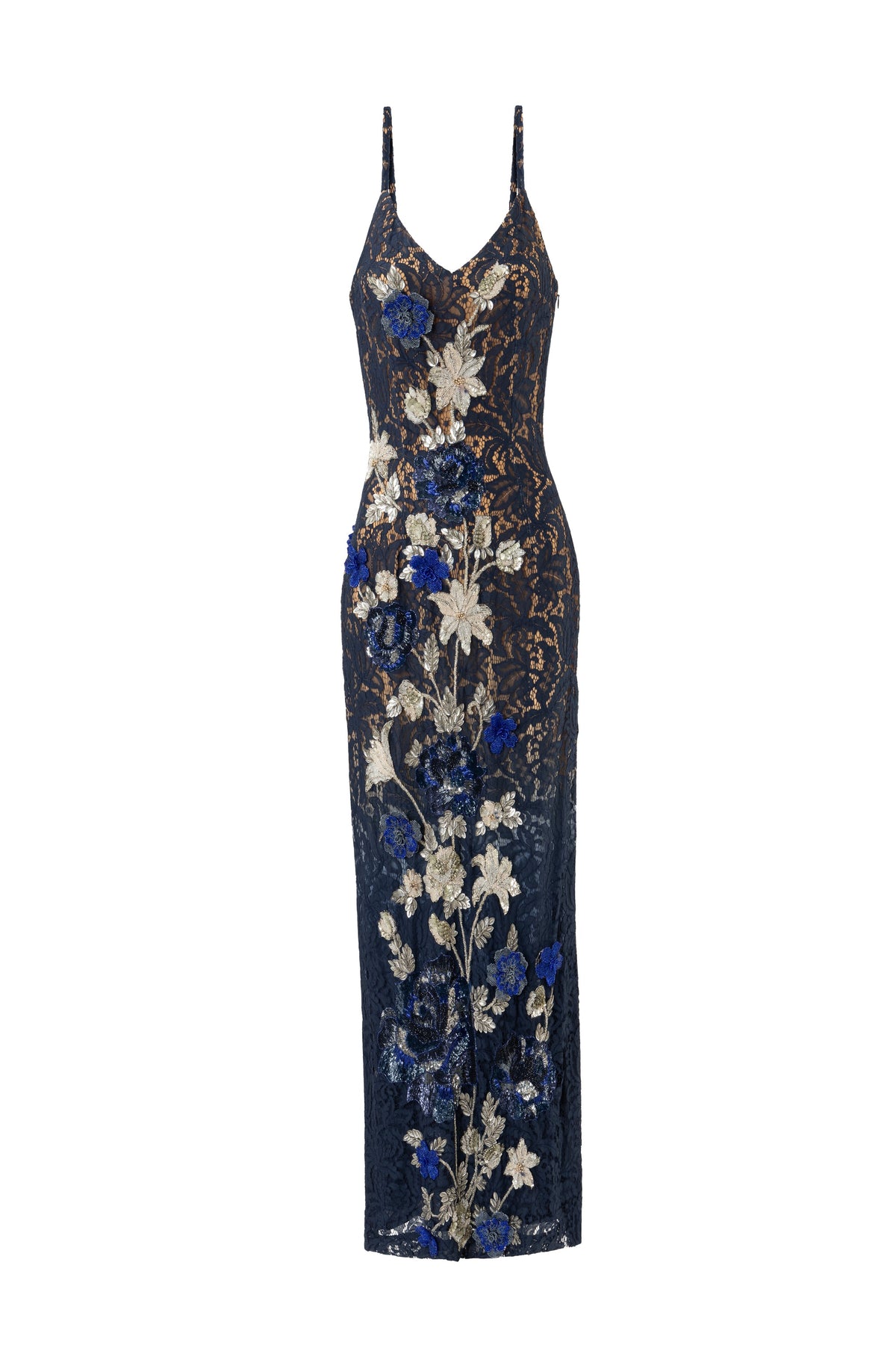 Midnight Gold Floral Embroidery Dress
