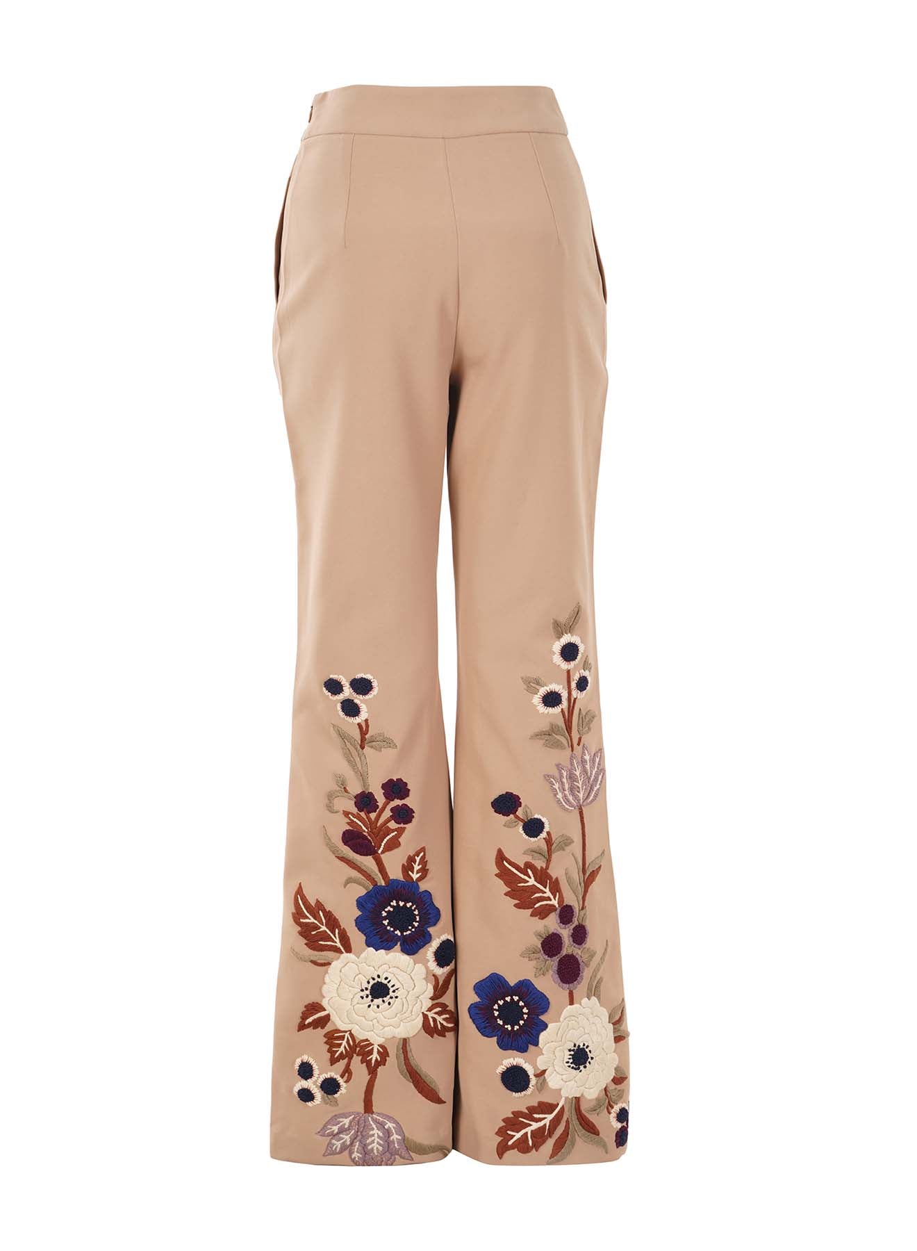 Beige Floral Emb. Pants