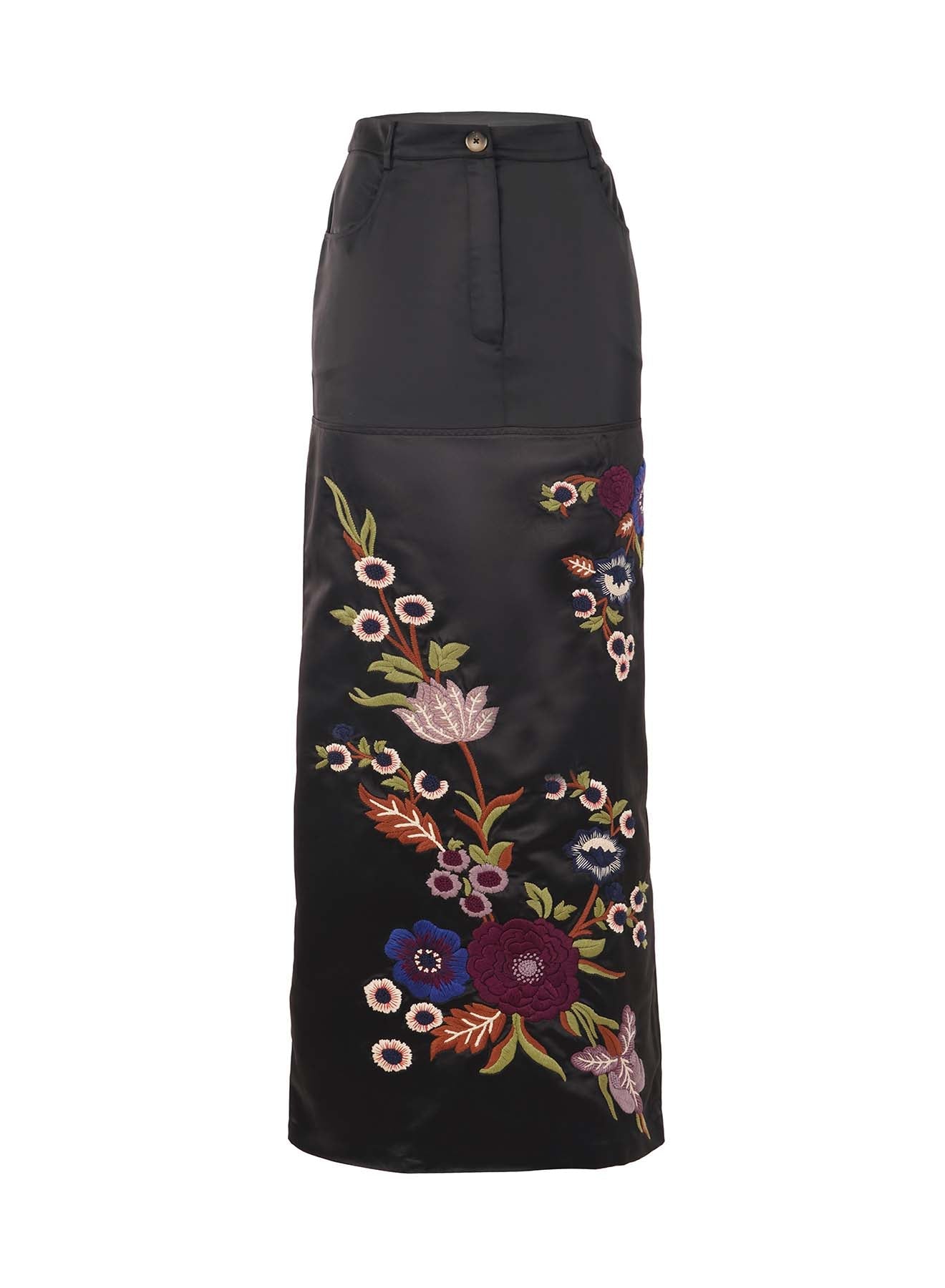 Black Floral Straight Long Skirt