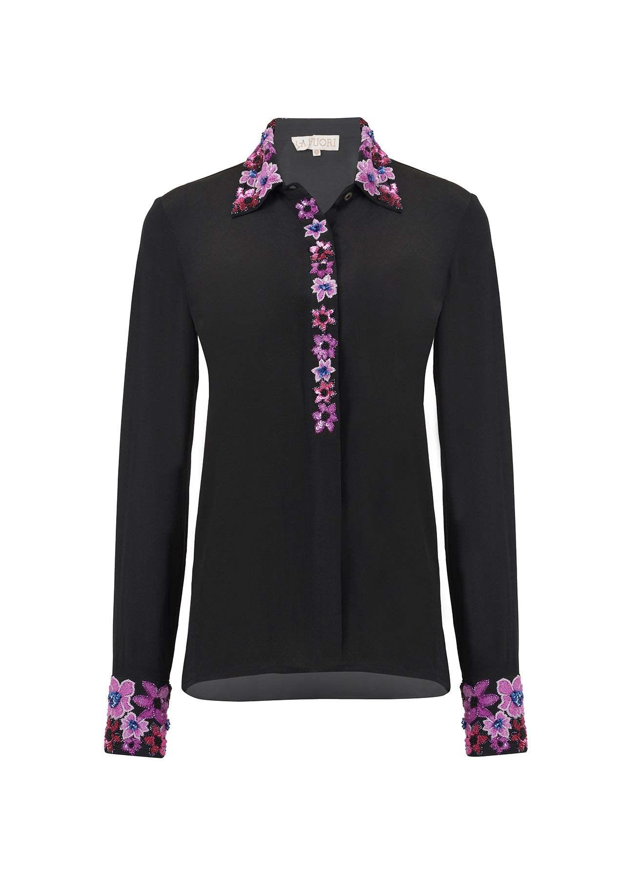 Black Shirt With Floral Emb.