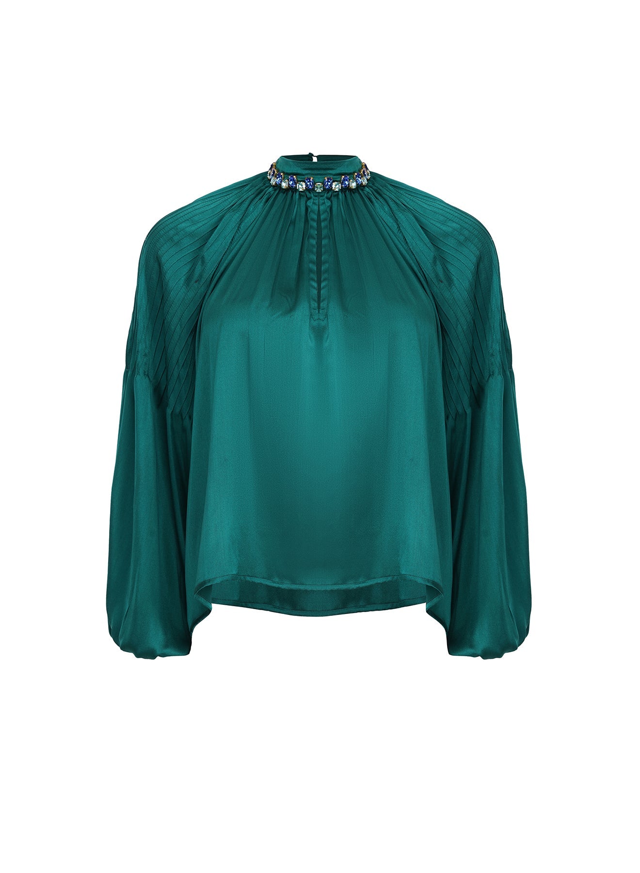 Cara Cadmium Green Satin High Neck Top