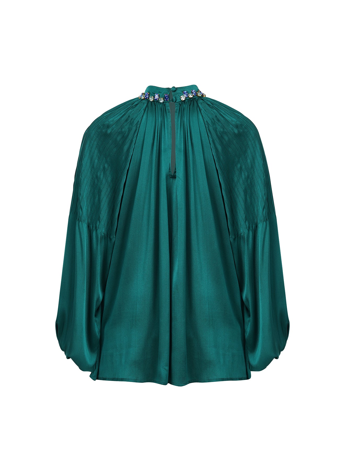 Cara Cadmium Green Satin High Neck Top