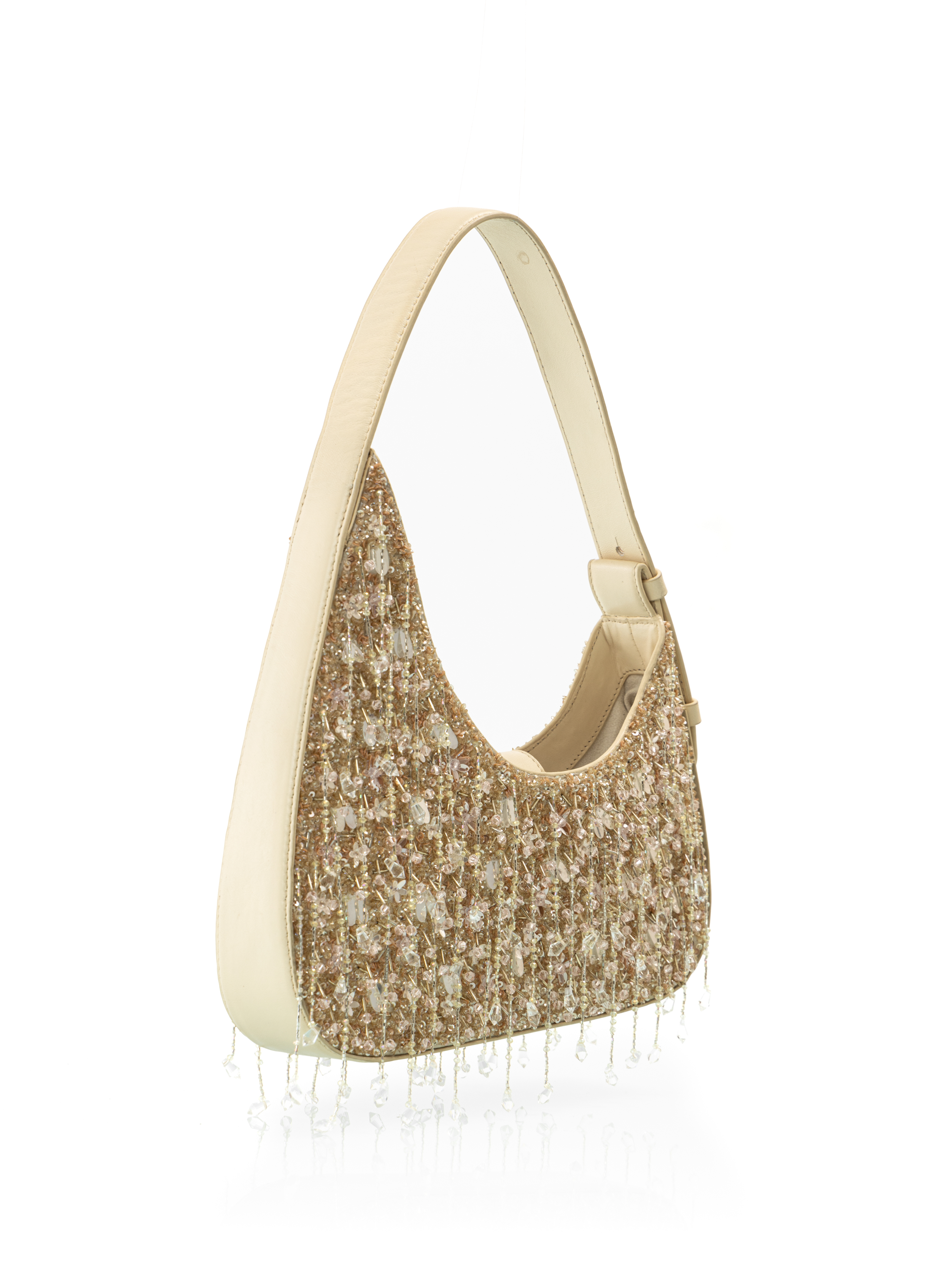Champagne beaded embroidered leather party bag designed for weddings and special celebrations
