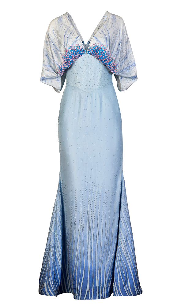 Reception wear dress crafted as an elegant floor length couture dress
