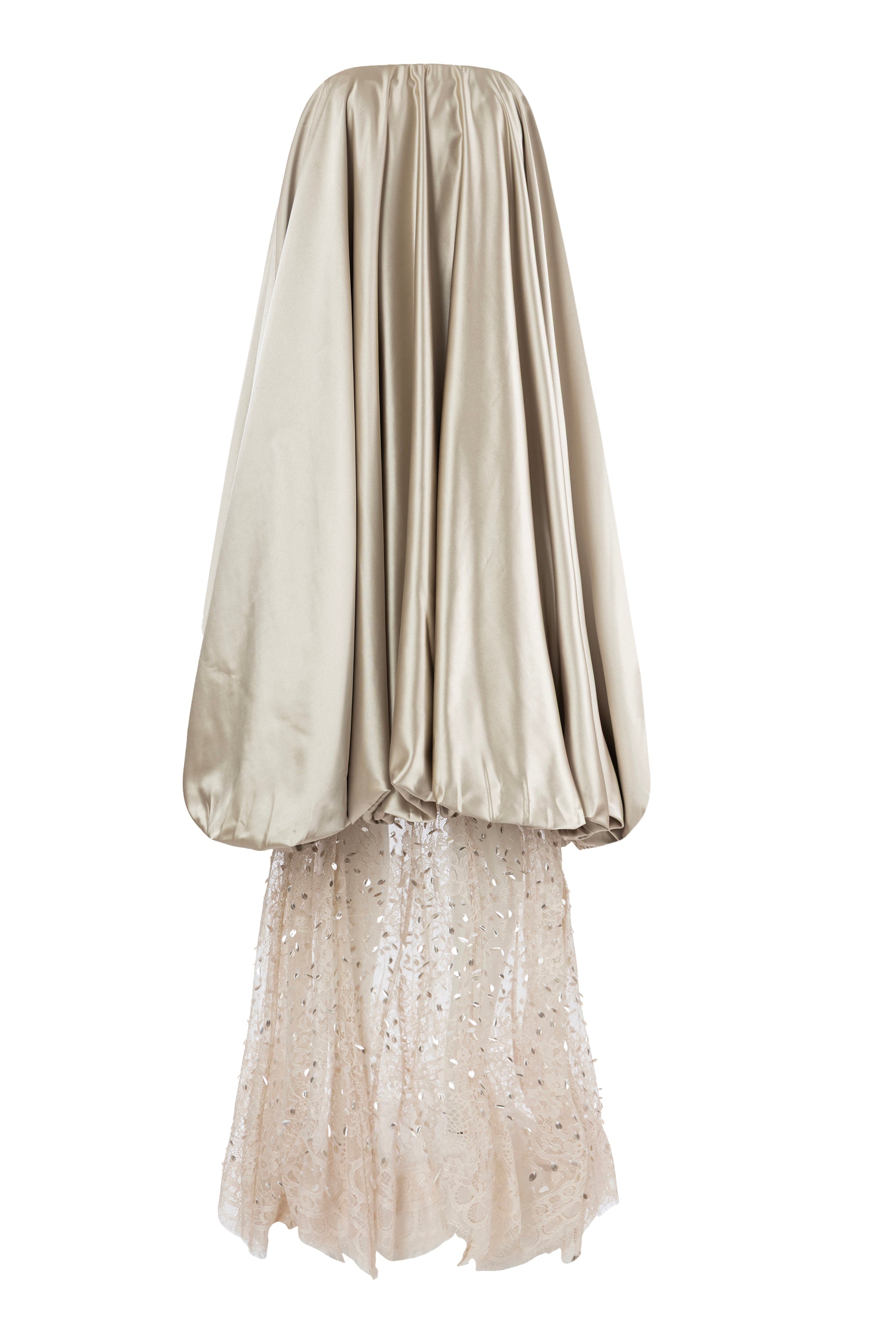 Red carpet champagne bubble dress – luxury strapless shimmering lace tiered gown for couture evening wear