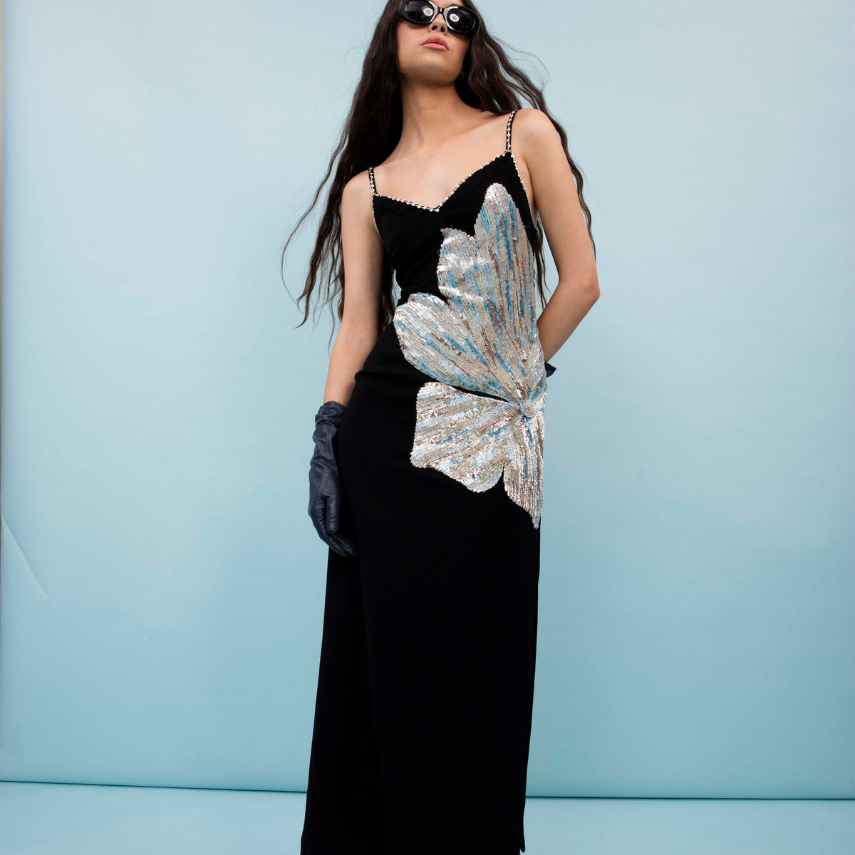 Calla blue lily noir slip dress XS