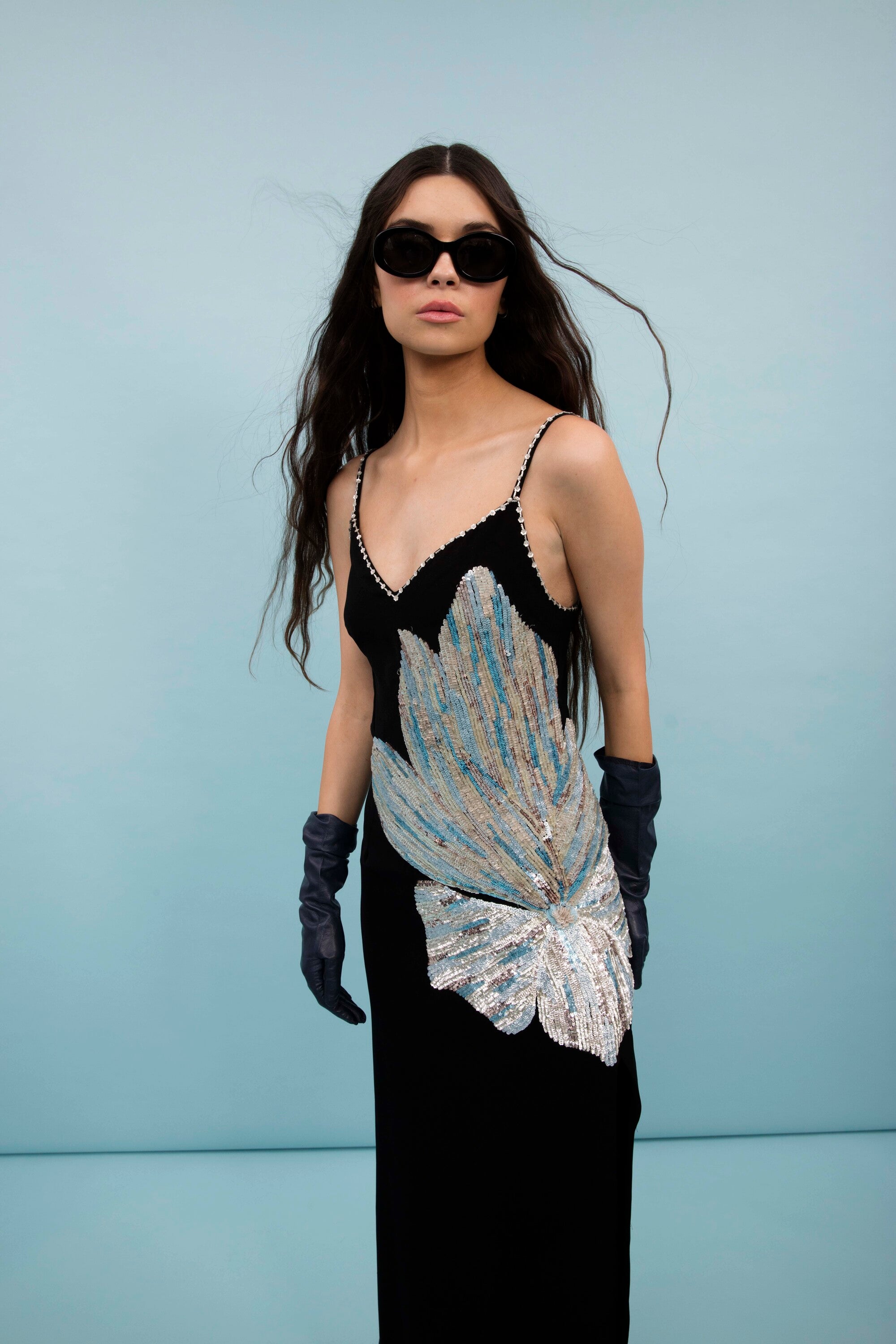 Calla blue lily noir slip Dress